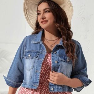 NEW SHEIN Frenchy Plus Flap Pocket Denim Jacket